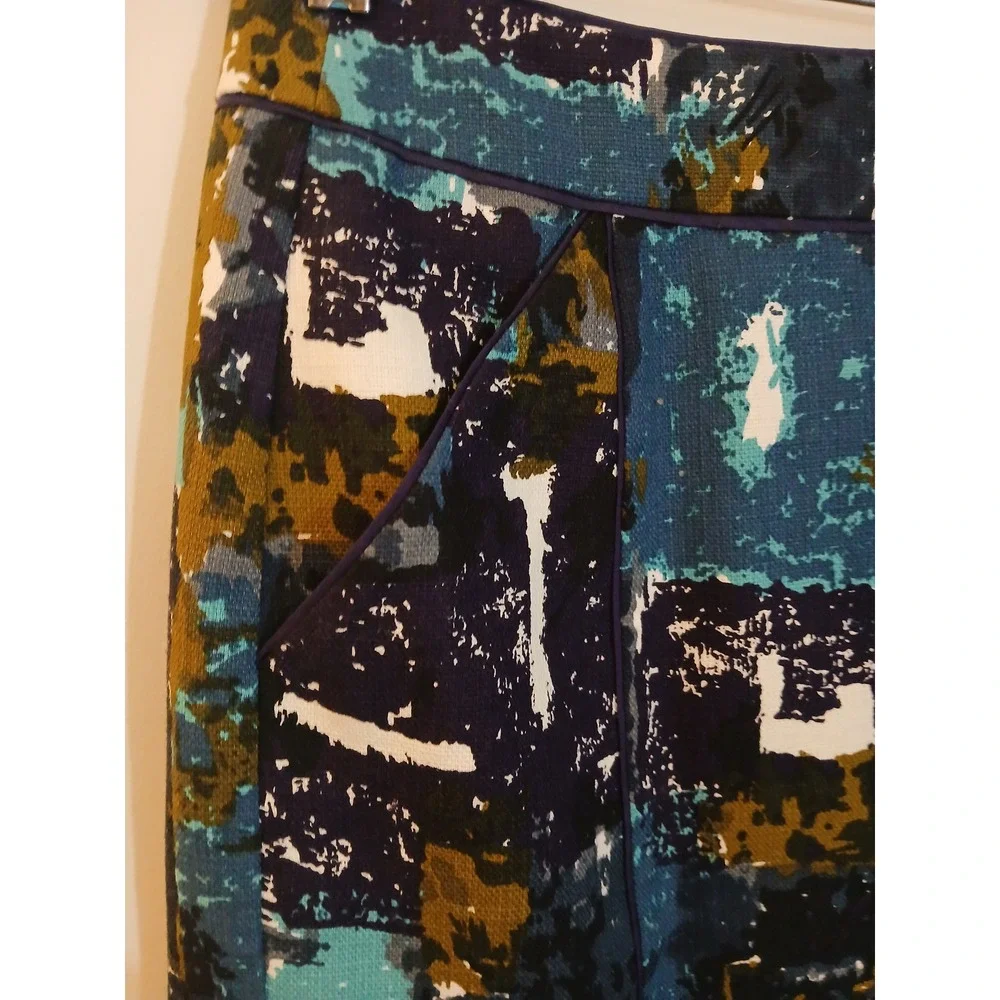 Tabitha Anthropologie sz 2 Abstract Painterly Print Pencil Skirt Blue Green